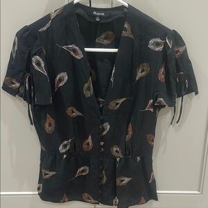 Madewell Black Feather Print Women's Top